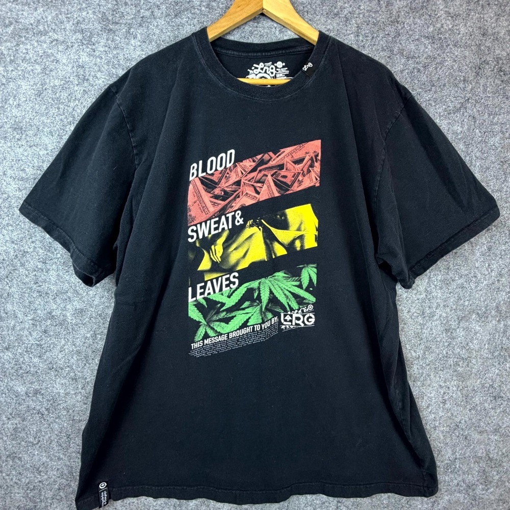LRG T-Shirt Mens 4XL Black Blood Sweat & Leaves Graphic Money Workout Marijuana